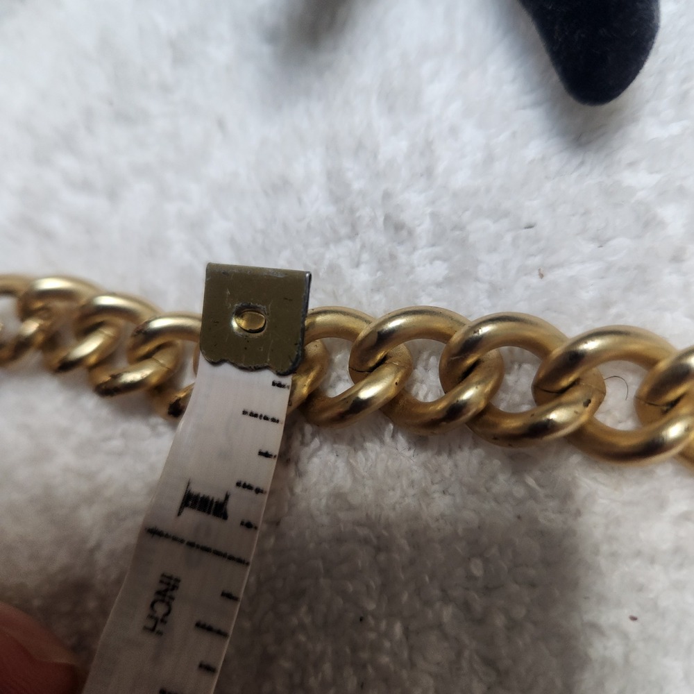 Vintage Gold Tone Chunky Curb Chain Bracelet Medallion Charm Faceted Stone 7.0" - Picture 5 of 14